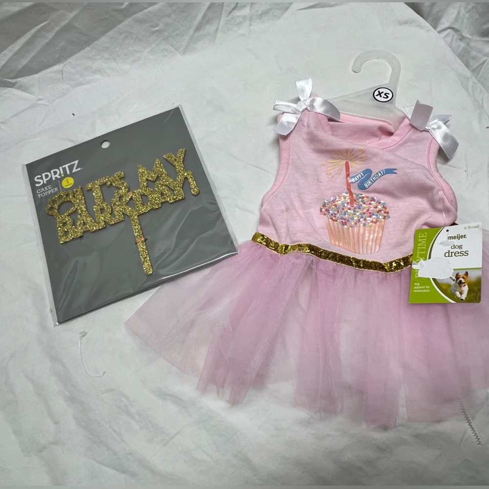 Dog outfit Happy Birthday tutu Cupcake outfit & cake topper